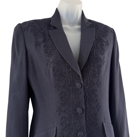 Vintage Zelda Blazer Sz 8 Navy Black Beaded Embroidered Long Evening Jacket 90s - Picture 4 of 16